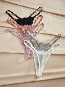 Charlaine 5pcs Elegant Sexy Lace Seamless Thong Panties - Multicolor - View 2
