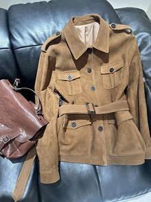 INAWLY New Brown Retro High-End Loose Waist Casual Windbreaker Jacket For Women - Brown - View 1