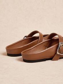 Rosivie Sepatu Selop Datar Wanita, Desain Anyaman Ujung Persegi, Nyaman & Elegan - Coklat - View 6
