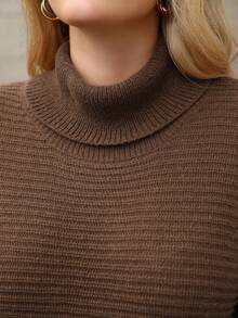 Juhart 大码女式纯色针织连衣裙，条纹袖口高领毛衣裙，适合圣诞节、万圣节、返校、办公室、度假 - 彩色 - 查看 5