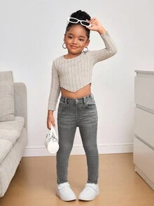 Kleine Mädchen Graue Jeans Stretch Skinny Hose