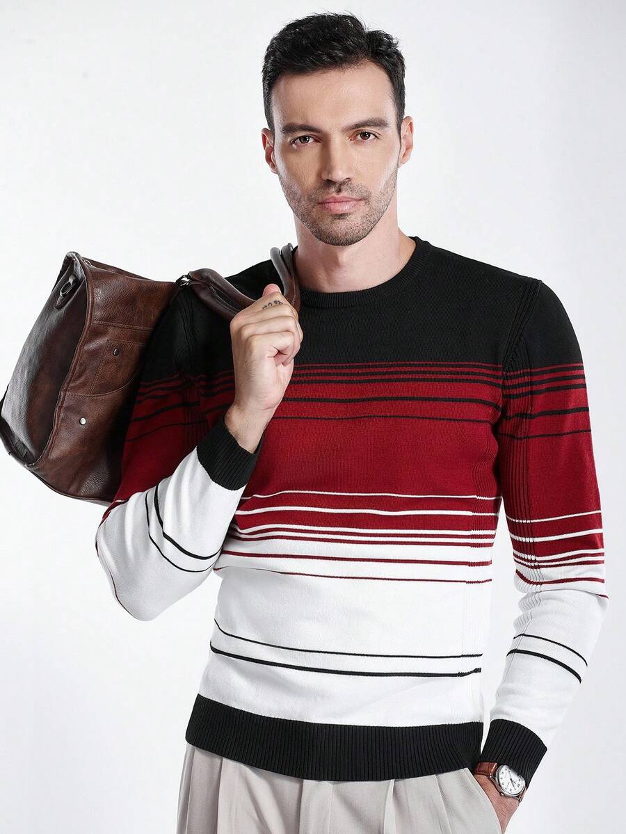 Manfinity CityGents Men's Casual Crew Neck Long Sleeve Pullover Sweater , Fall/Winter - White - View 1