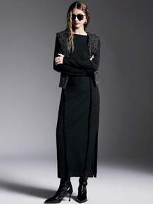 INAWLY Minimalist Asymmetric Ripped Design Midi Dress For Women - Black - View 6