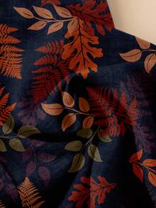 Rusticease 女士弹力腰阔腿休闲树叶印花裤，秋冬季，休闲款 - 白色 - 查看 3