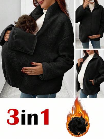 SHEIN Veste 3-en-1 zippée, chaude, minimaliste et de couleur unie pour le port quotidien de maternité