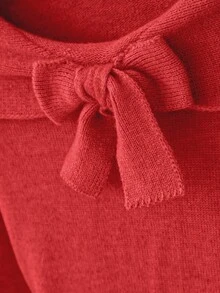 Franclia Women's Minimalist Fashion Collar Bowknot Open Shoulder Long Sleeve Solid Color Knit Pullover Sweater - Red - View 4