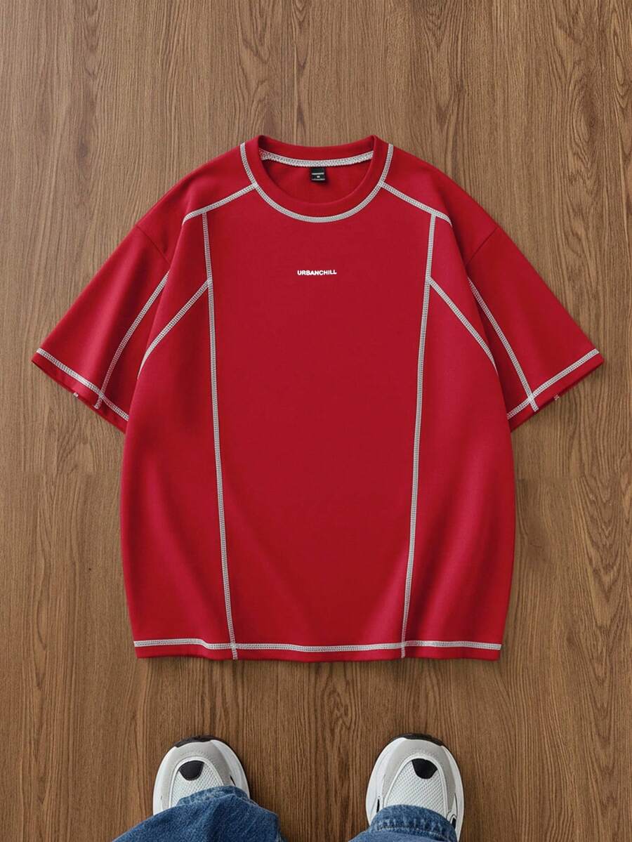 SWAVVY Men's Knitted Casual Loose Fit Short Sleeve T-Shirt - Red - View 1