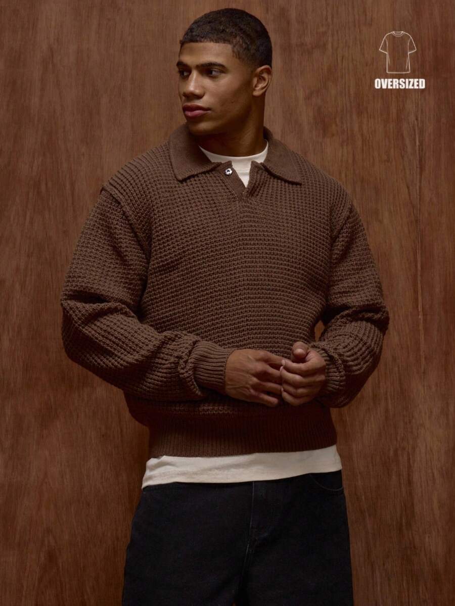 Musero Áo len dài tay dáng rộng, chất liệu dày dặn, có hàng cúc cài phía trước, thích hợp cho mùa xuân và hè. - Cà phê nâu - Xem 1