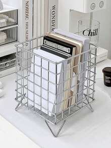 1pc Fashionable Iron Art Storage Basket For Coffee Pods, Concentrated Liquid, Books, Tape, Snacks, Desk Organizer Valentine's Day, Valentines Wedding, Birthday,Storage Organizer,Kitchen Organiser,Shelf,Kitchen Organization And Storage,Kitchen Accessories,Closet Organization And Storage,Storage Box,Shelves,Makeup Organizer,Shelf,Back-To-School Season - Silver - View 3