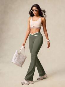 OutZeal 女士交叉腰部撞色喇叭户外裤 徒步露营 - 軍綠色 - 查看 7