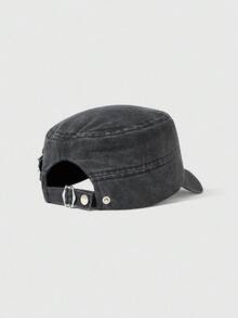 ROMWE Grunge Punk 复古铆钉水洗平顶帽，小众美式复古贝雷帽大头做旧造型帽 - 棒球帽 - 查看 14