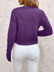 SHEIN Clasi Casual Solid Color Short Hollow-Out Knit Cardigan Autumn Winter Clothes For Women