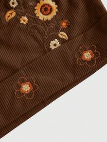 ROMWE Hippie 大码女式花卉刺绣口袋束口阔腿休闲短裤 - 棕色 - 查看 3