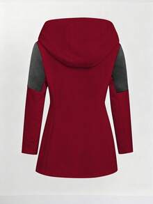 EMERY ROSE Women's Casual Zip-Up Hooded Jacket With Color Block Design - Burgundy - View 2