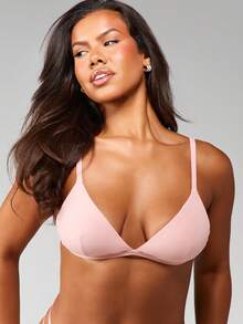 MISSGUIDED Women Triangle Bralette Lace Trim Soft Cup Lingerie Strappy Back Detail Adjustable Straps Everyday Basic Valentine Day Gift - Pink - View 3