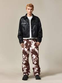 ROMWE MEN Street Life Men Retro Casual Cow Print Pants, Fall - Brown - View 3