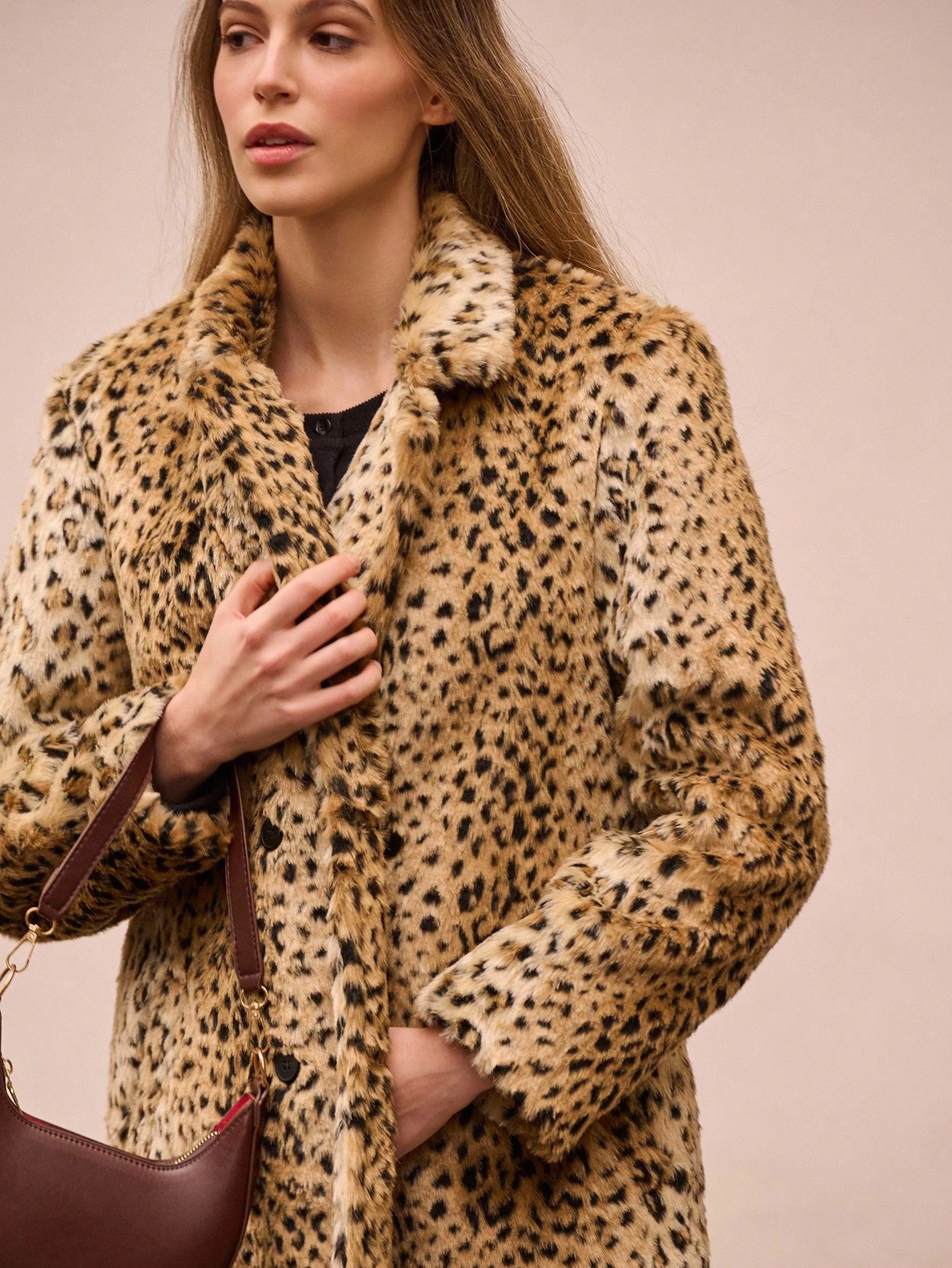 Vintage Leoparden-Muster Kunstfell Doppelreiher Mantel Herbst Winter Frauen Kleidung Herbst Winter