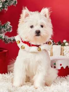 PETSIN 1件圣诞老人狗狗猫咪节日项链。趣味弹力宠物项圈配件，带铃铛。柔软项圈，带铃铛。 - 紅白色 - 查看 6