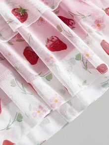 ROMWE Kawaii 女士可爱泡泡袖娃娃风草莓满版印花上衣 - 彩色 - 查看 4