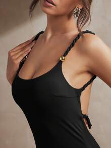 L'Amorae Women OLD MONEY ROPE TRIM BACKLESS MAXI PASTEL SUMMER DRESS - Black - View 2