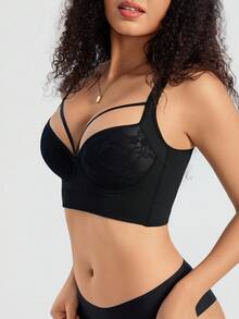 Women's Sexy Black Uplift & Enhance Underwire Bra With Non-Removable Cups - Black - View 8