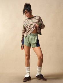 VARSIVA Áo thun thể thao dài tay dáng rộng họa tiết sọc trễ vai dành cho nữ - Nhiều màu - Xem 4