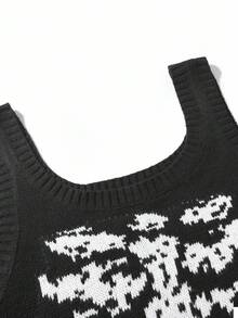 Manfinity Roughcore Men's Skeleton Pattern Knitted Sleeveless Sweater Vest,Black And White Streetwear For Autumn Date,Halloween Casual 2 In 1 Style Fall Winter Gift - Black - View 4