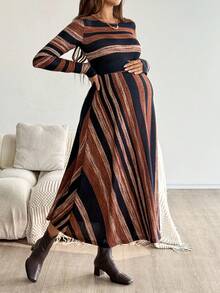 SHEIN Váy sọc khối màu thường ngày cho bà bầu, mùa thu - Nhiều màu - Xem 5
