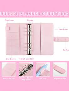 1个马卡龙色PU皮革活页夹现金预算账簿创意笔记本拉链袋预算资金整理器现金信封皮革预算活页夹带拉链信封最佳礼物