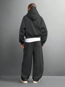 SUMWON Loose Fit Sweatpants With Signature Logo Embroidery For Everyday Comfort Plain - Dark Grey - View 5