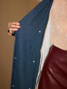 MOTF PREMIUM 撞色毛领系腰带牛仔冬装大衣 - 藍色 - 查看 7