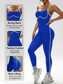 Easithlete 女式露背连体裤，适合日常健身、运动连体衣 - 寶藍色 - 查看 4