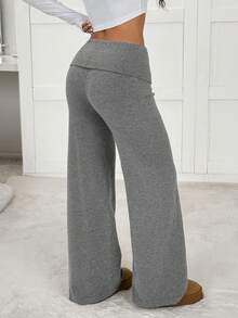 SHEIN EZwear 女款秋冬新款灰色翻领腰带超低腰针织毛衣裤 - 灰色 - 查看 2