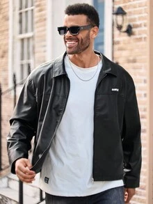 EASEVO 大码男士时尚百搭长袖夹克，朋克风，秋冬款 - 黑色 - 查看 4