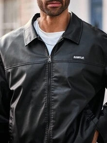 EASEVO 大码男士时尚百搭长袖夹克，朋克风，秋冬款 - 黑色 - 查看 5