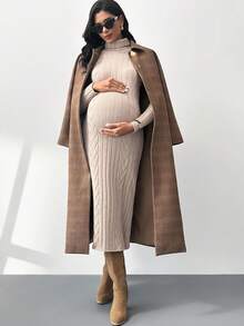 MaterniWear 孕妇休闲日常通勤简约纯色高领粗针织修身毛衣裙，秋冬