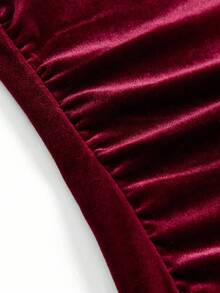 SHEIN Tween Girl Elegant Velvet Beaded Snug Fit Off-Shoulder Mermaid Dress, Wine Red, Suitable For Halloween, Christmas, Party Dark Red Dress Cherry Outfit Women Burgundy Dress Velvet Dress Red Dresses Classy Elegant - Burgundy - View 3