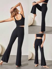 GLOWMODE 31 英寸 FeatherFit™ 可调节抽绳腰部喇叭紧身裤 低冲击瑜伽日常 - 黑色 - 查看 8