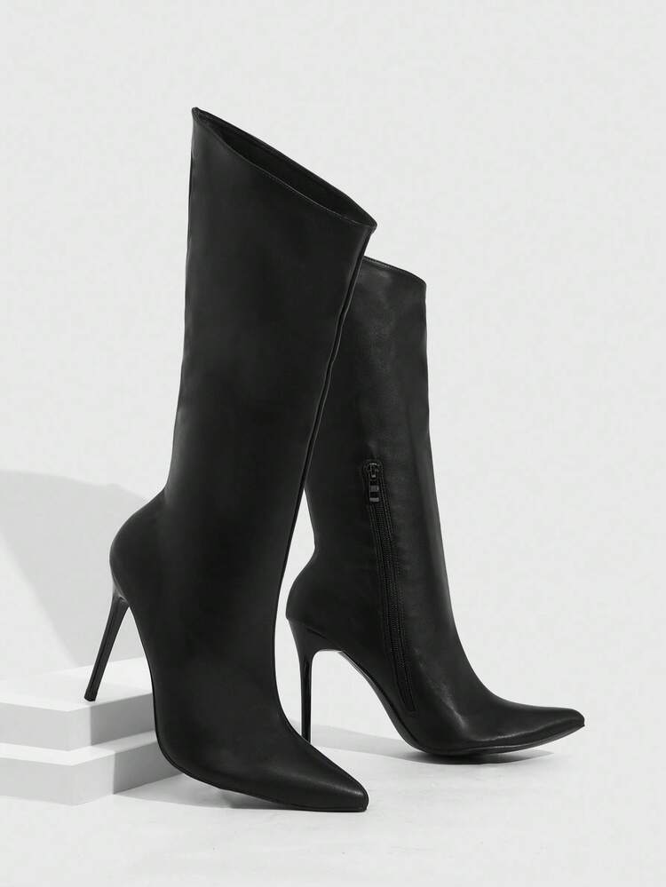 CUCCOO SZL Women's Fashion Asymmetric Shaft Sexy Tight Elastic Zipper Knee-High Boots