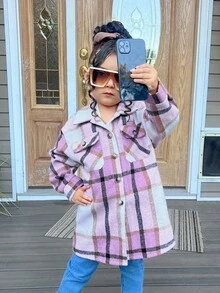 SHEIN Young Girl Woven Plaid Casual Jacket