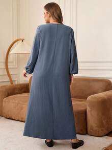 Rosumi Plus Size Women Solid Round Neck Long Sleeve Dress,Fall Clothes