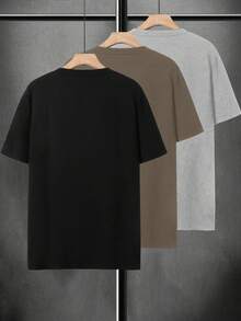 Manfinity Homme 男士休闲图案圆领短袖T恤 - 黑色 - 查看 3