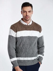 Manfinity CityGents Maglione casual da uomo con blocchi di colore e patchwork, autunno/inverno