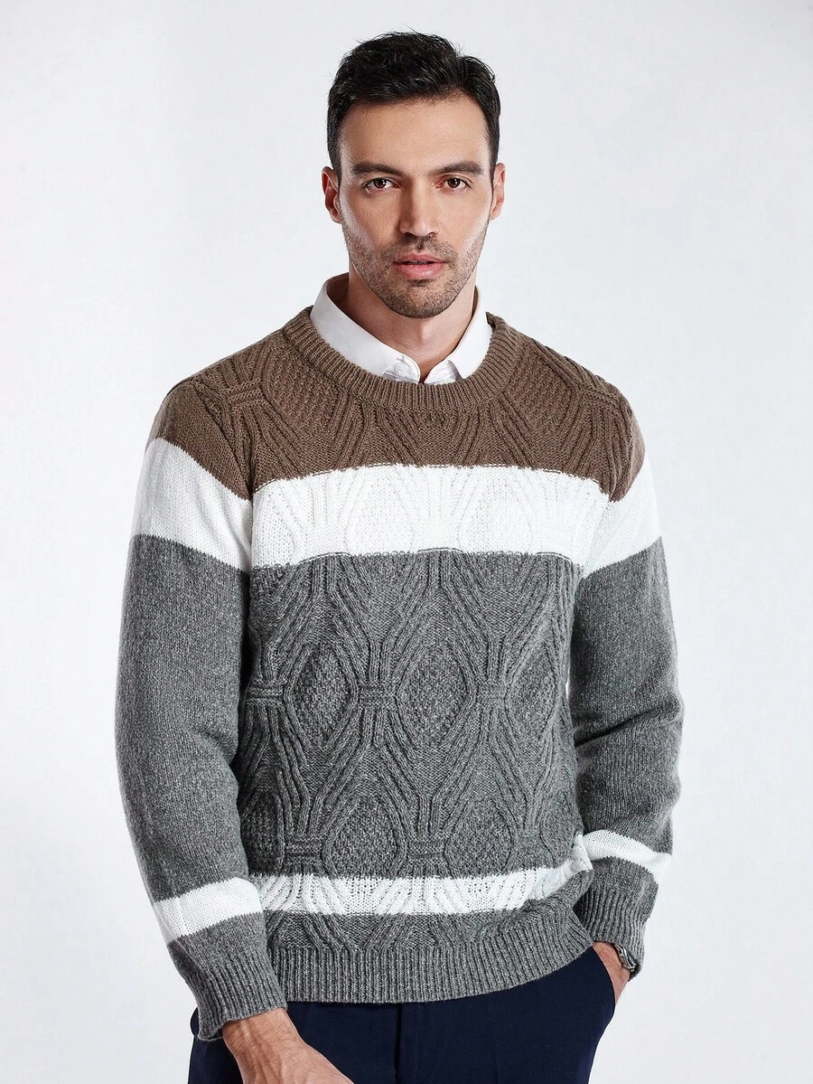 Manfinity CityGents Maglione casual da uomo con blocchi di colore e patchwork, autunno/inverno