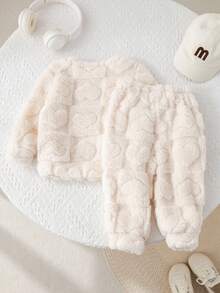 女婴可爱蓬松卡通图案长袖卫衣套装，休闲秋冬 - 彩色 - 查看 2