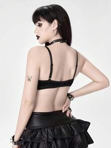 ROMWE Gothic Velvet Lace Bat Underwire Bra - Purple - View 3