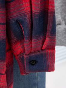 SHEIN Plus Size Casual Plaid Dropped Shoulder Loose Shirt, Autumn - Multicolor - View 5