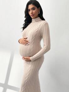 MaterniWear 孕妇休闲日常通勤简约纯色高领粗针织修身毛衣裙，秋冬