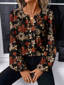 EMERY ROSE Casual Maple Leaf Print Women Shirt, Suitable For Autumn/Winter Floral Blouse Women,Fall,Fall Clothes For Women - Multicolor - View 3