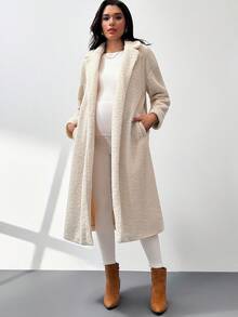SHEIN Pregnant Women's Solid Color Pocket Elegant Long Sleeve Regular Jacket, Autumn/Winter - White - View 6